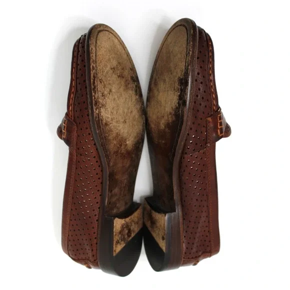 Women’s Frye Penny Loafers Dalia Brown Leather Perforated Shoes Flat Preppy 8 M - Picture 6 of 12